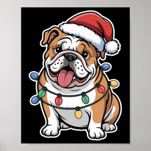 Engelse Bulldog gewikkeld in kerstverlichting Poster