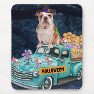 Engelse Bulldog Halloween Truck Scary Night Muismat