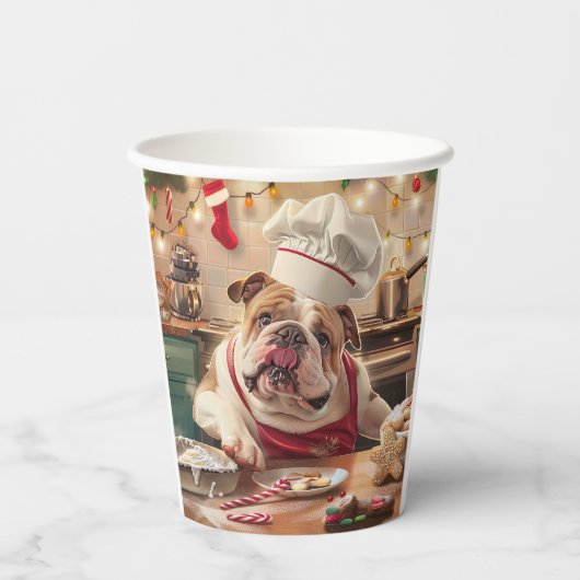 Engelse Bulldog Holiday Baking: Feestelijke Kerst Papieren Bekers (Achterkant)