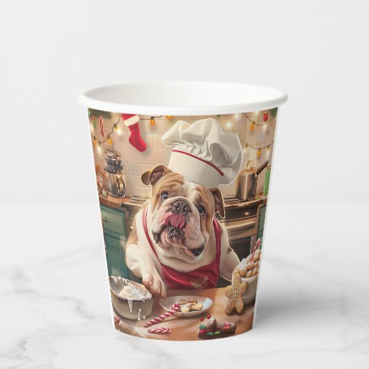 Engelse Bulldog Holiday Baking: Feestelijke Kerst Papieren Bekers (Voorkant)