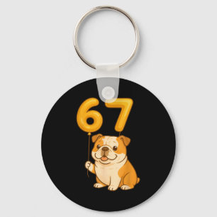 Engelse Bulldog Hond Grappig 67 Meme Zes Zeven Bal Sleutelhanger