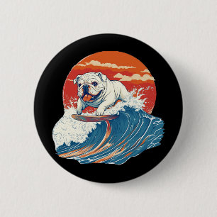 Engelse Bulldog Hond Surfen Surfer  Ronde Button 5,7 Cm