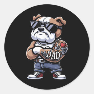 Engelse Bulldog I Love Dad Funny Dog Tattoo Ronde Sticker