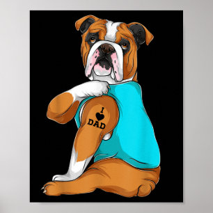 Engelse Bulldog I Love Dad Tattoo Apparel, Dog Dad Poster