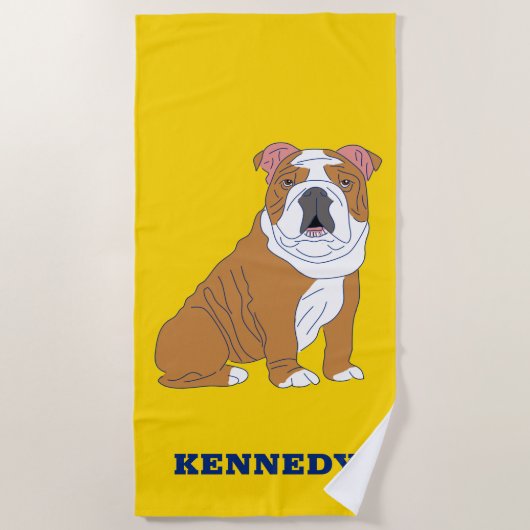 Engelse Bulldog Illustration Personalized Strandlaken (Voorkant)