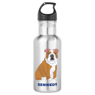Engelse Bulldog Illustration Personalized Waterfles