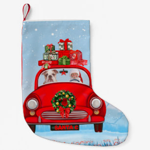 Engelse Bulldog In Auto Met Kerstman Kleine Kerstsok