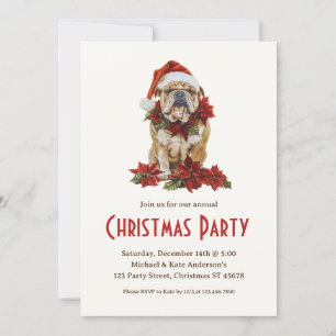 Engelse Bulldog in een Kerstmanhoed Honden Kerstfe Kaart