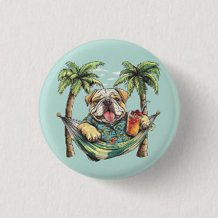 Engelse Bulldog in Hawaiaanse Top Ronde Button 3,2 Cm