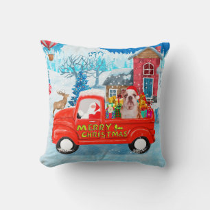 Engelse Bulldog in Kerst Bezorgtruck Sneeuw Kussen