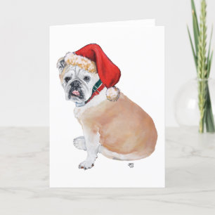 Engelse Bulldog in Kerstman Hoed Feestdagen Kaart