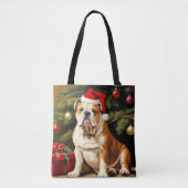 Engelse Bulldog in Santa hat, Draagtas (Voorkant)