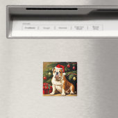 Engelse Bulldog in Santa hat, Magneet (Insitu (Vaatwasser))