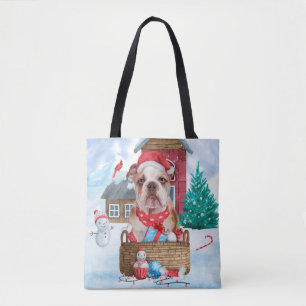 Engelse Bulldog In sneeuw Kerstmis Hondenhok Draagtas