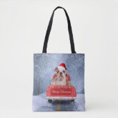 Engelse Bulldog in Snow, die met Kerstmis rondloop Draagtas (Voorkant)