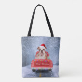 Engelse Bulldog in Snow, die met Kerstmis rondloop Draagtas (Achterkant)