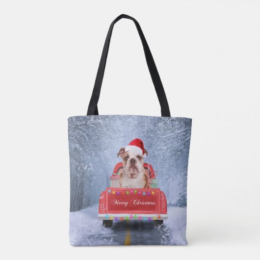 Engelse Bulldog in Snow, die met Kerstmis rondloop Draagtas (Achterkant)