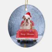 Engelse Bulldog in Snow, die met Kerstmis rondloop Keramisch Ornament (Links)