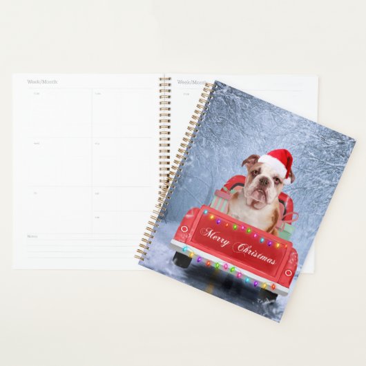 Engelse Bulldog in Snow, die met Kerstmis rondloop Planner (Display)
