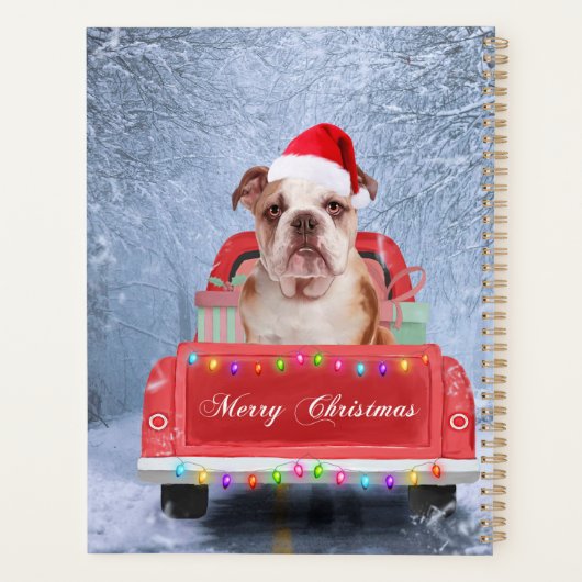 Engelse Bulldog in Snow, die met Kerstmis rondloop Planner (Achterkant)