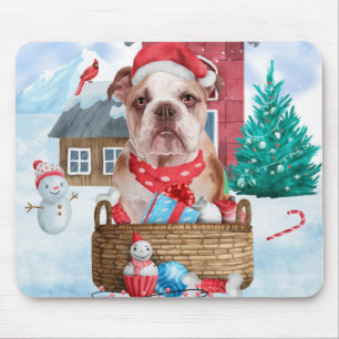 Engelse Bulldog in snow-kersthondenhuis Muismat