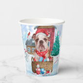 Engelse Bulldog in snow-kersthondenhuis Papieren Bekers (Achterkant)