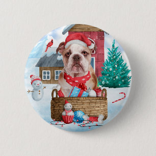 Engelse Bulldog in snow-kersthondenhuis Ronde Button 5,7 Cm