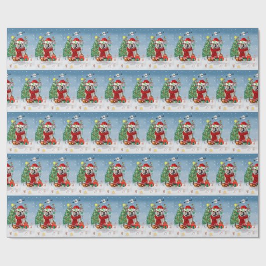 Engelse Bulldog in Snow met kerstcadeaus Cadeaupapier (Vlak)