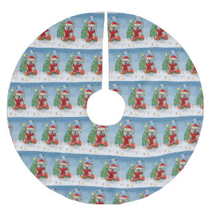 Engelse Bulldog in Snow met kerstcadeautje Throw Kerstboom Rok