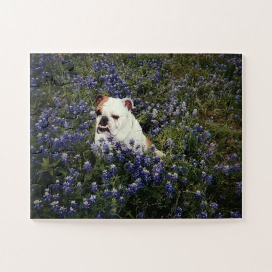 Engelse Bulldog in Texas Bluebonnets Puzzle Legpuzzel (Horizontaal)