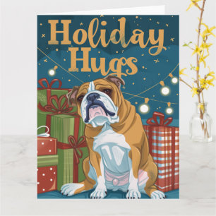 Engelse Bulldog Kerst Knuffels Lichtjes Kaart