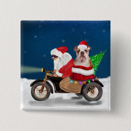 Engelse Bulldog kerstkerstkerstkerstman Vierkante Button 5,1 Cm (Voorkant)