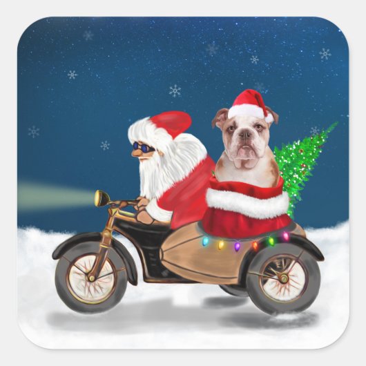 Engelse Bulldog kerstkerstkerstkerstman Vierkante Sticker (Voorkant)