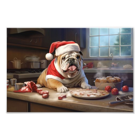 Engelse Bulldog Kerstkoekjes Vakantie Foto Afdruk (Voorkant)