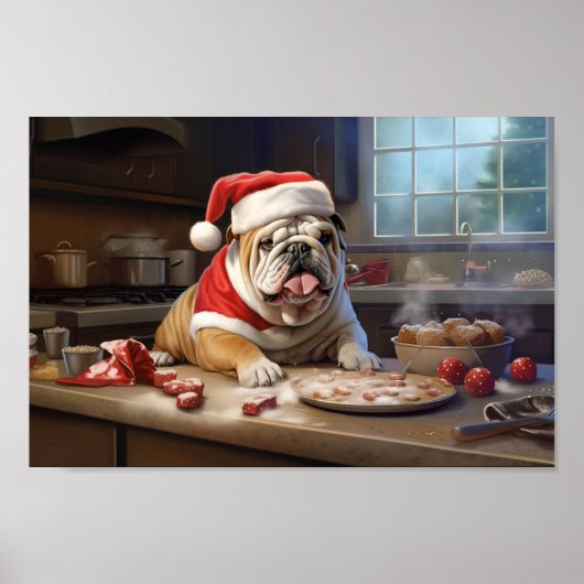 Engelse Bulldog Kerstkoekjes Vakantie Poster (Voorkant)