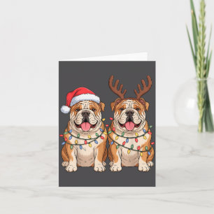 Engelse Bulldog Kerstmis Kerstman Hoed Rendier Lic Kaart