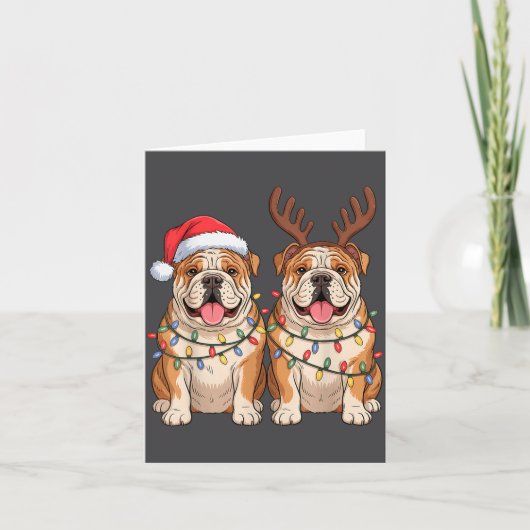 Engelse Bulldog Kerstmis Kerstman Hoed Rendier Lic Kaart (Voorkant)