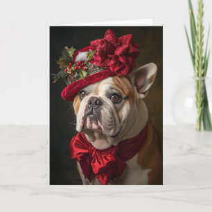 Engelse Bulldog Kerstmis Victoriaanse Hond Feestdagen Kaart