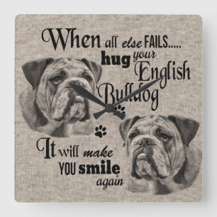 Engelse Bulldog-kunst wanneer alles mislukt, quote Vierkante Klok