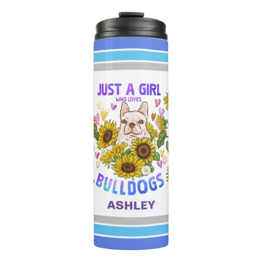 Engelse Bulldog Lover Sunflower Trainer Floral Thermosbeker (Voorkant)