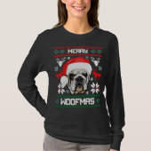Engelse Bulldog Merry Woofmas Kerstmis T-shirt (Voorkant)