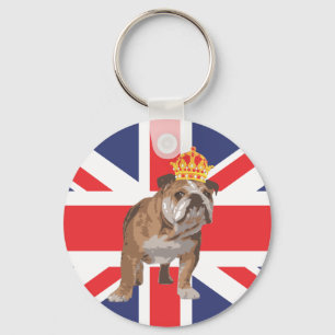 Engelse Bulldog met Crown and Union Jack Sleutelhanger