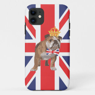 Engelse Bulldog met Crown en Union Jack Bow Stropd iPhone 11 Hoesje