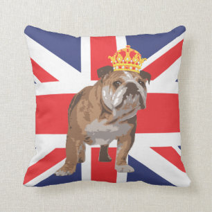 Engelse Bulldog met Crown en Union Jack Pillow Kussen