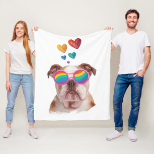 Engelse Bulldog met Hartjes Valentijnsdag Fleece Deken