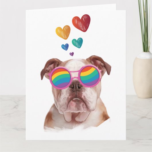 Engelse Bulldog met Hartjes Valentijnsdag Kaart (Voorkant)