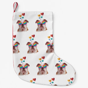 Engelse Bulldog met Hartjes Valentijnsdag Kleine Kerstsok