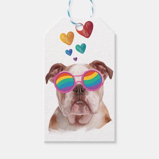 Engelse Bulldog met Hearts Valentijnsdag Cadeaulabel (Voorkant)