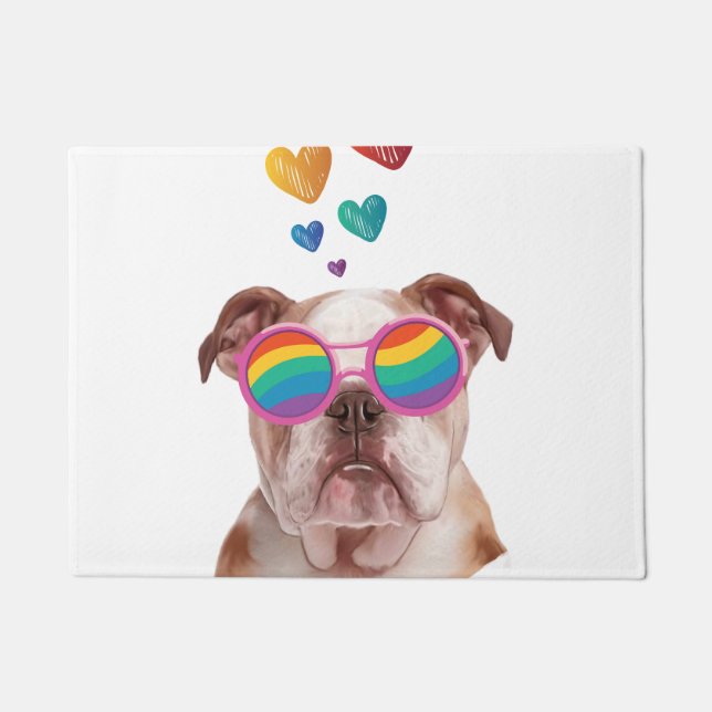Engelse Bulldog met Hearts Valentijnsdag Deurmat (Voorkant)