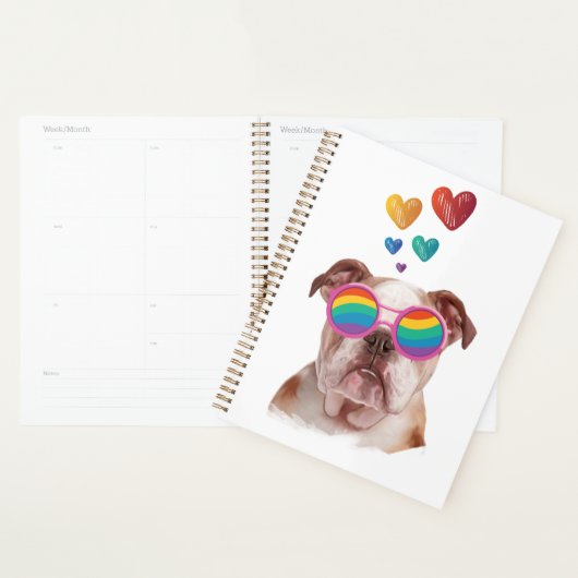 Engelse Bulldog met Hearts Valentijnsdag Planner (Display)